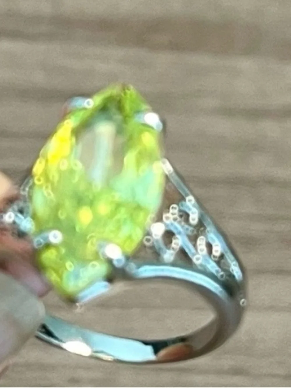 Silver Ring with Marquise Lime-Green Stone